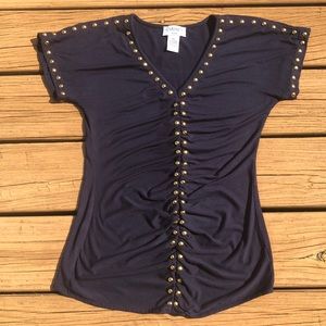 Carmen Marc Valvo  Top Embellished with Gold Studs